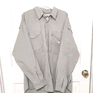 Mens XL Columbia Professional Fishing Gear Long Sleeve Cotton Shirt Mesh Cooling